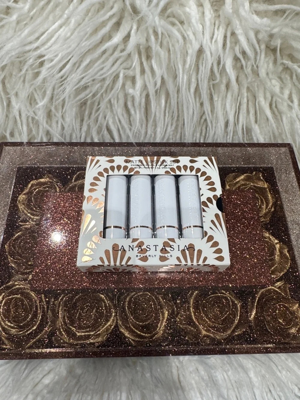 Anastasia Beverly Hills White Lipstick Quartet with Rose Gold Tray
